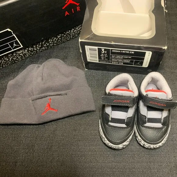 Nike Air Jordan 3 Retro &quot;Cement&quot; (GP) Sz 3c Crib Set w/ Hat 315111-010 New 2011
