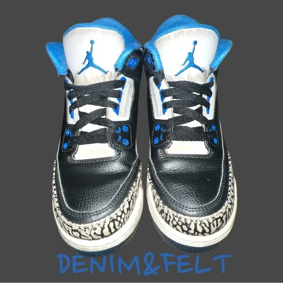NIKE AIR JORDAN 3 RETRO GS BLACK-SPORT BLUE-GREY SHOE | PRELOVED!!👟👟💙💙