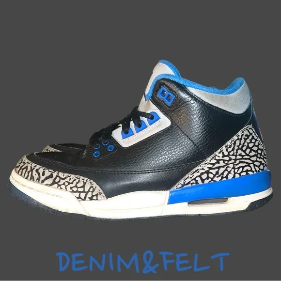 NIKE AIR JORDAN 3 RETRO GS BLACK-SPORT BLUE-GREY SHOE | PRELOVED!!👟👟💙💙