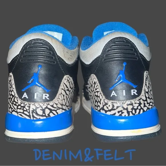 NIKE AIR JORDAN 3 RETRO GS BLACK-SPORT BLUE-GREY SHOE | PRELOVED!!👟👟💙💙
