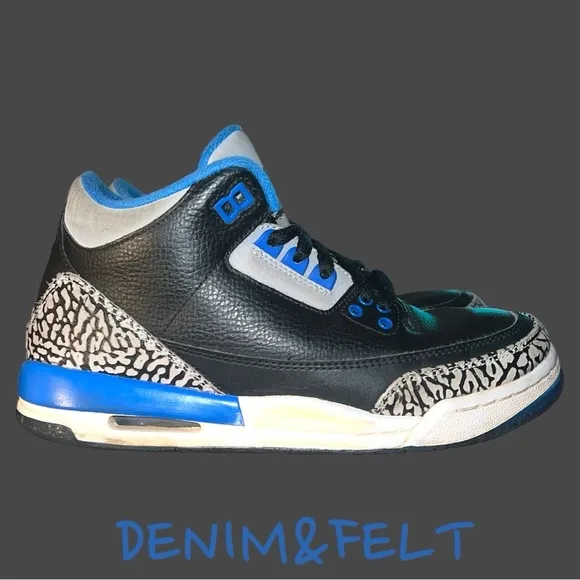 NIKE AIR JORDAN 3 RETRO GS BLACK-SPORT BLUE-GREY SHOE | PRELOVED!!👟👟💙💙