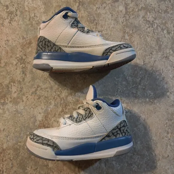 Nike Air Jordan 3 Retro (TD) Shoes Wizards White Blue DM0968-148 Toddler 7c