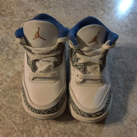 Nike Air Jordan 3 Retro (TD) Shoes Wizards White Blue DM0968-148 Toddler 7c