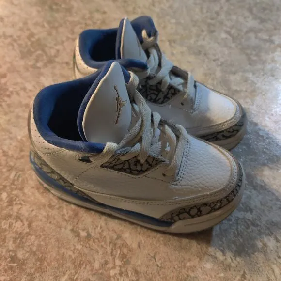 Nike Air Jordan 3 Retro (TD) Shoes Wizards White Blue DM0968-148 Toddler 7c