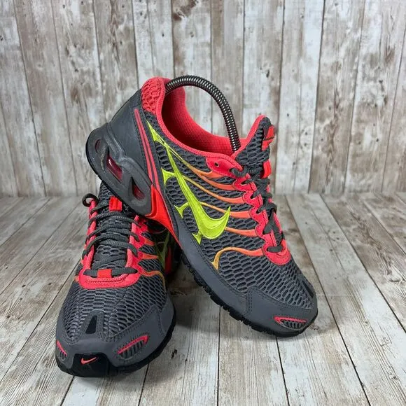 Nike Air Max Running Shoes Gray Red Neon Gradient Athletic Sneakers Size‎ 8.5