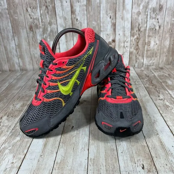 Nike Air Max Running Shoes Gray Red Neon Gradient Athletic Sneakers Size‎ 8.5