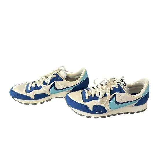 NIKE Air Pegasus 83 Double Swoosh Shoes Mens Sz 9 White Sail Old Royal Blue‎ EUC