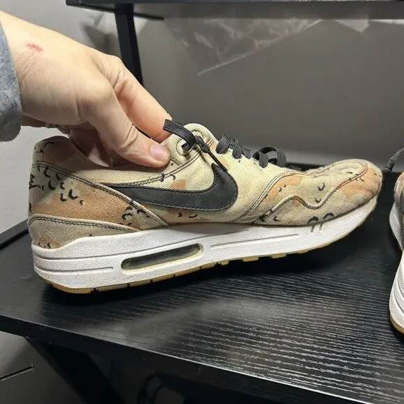 Nike Air Max 1 Premium Mens Size 12 Desert Beach Camo Black Shoes 875844-204
