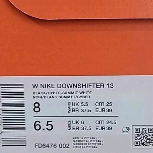 Nike Downshifter 13 Women's Size 8 Black White Cyber Running Shoes FD6476-002