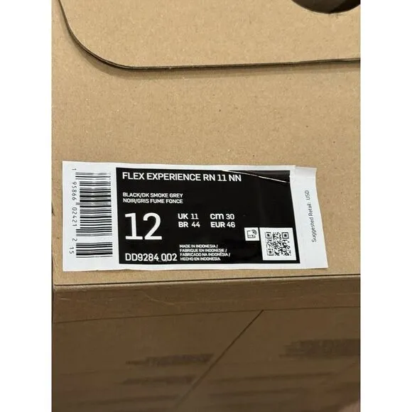 Nike Flex Experience RN 11 NM Running Shoes Men's 12 Black/Smoke-Grey/DD9284-002