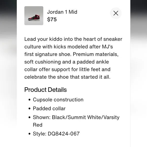 Nike Jordan 1 Mid Sneakers Shoes Red Black Toddler / Little Kid 10 C High Top