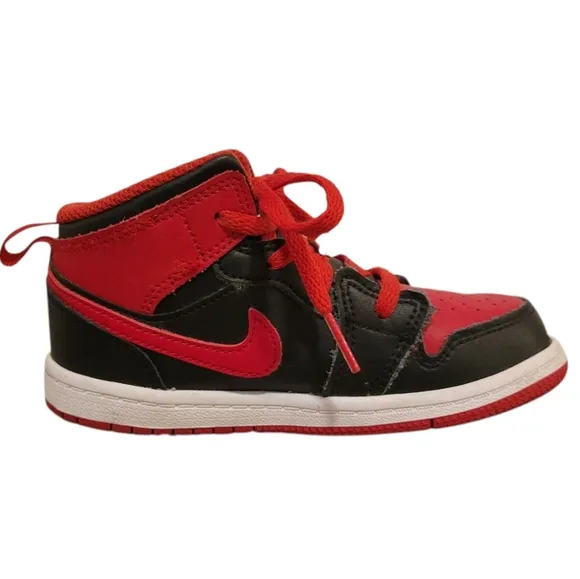 Nike Jordan 1 Mid Sneakers Shoes Red Black Toddler / Little Kid 10 C High Top