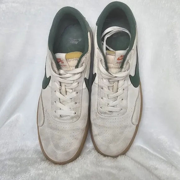 Nike SB Heritage Vulc Shoes Mens 9.5 Summit White Lace Up Gum Sole Green Swoosh