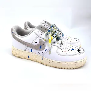 Nike White Air Force 1 '07 Lv8  Splattered Paint on White Sneakers Mens Size 8.5