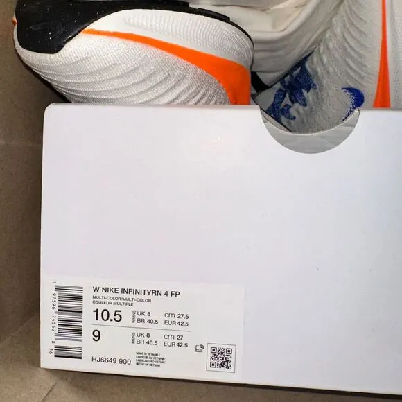 Nike Women's Infinity Run 4 FP Prototype &quot;White&quot; Running Shoes HJ6649-900 zs10.5