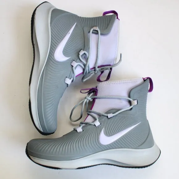 Nike Youth Gray Purple Binzie Waterproof Rain Boots Sneakers BQ5380-00 Size 4 Y