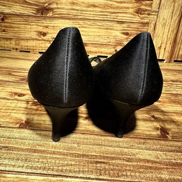 Nina New York Shoes Womens 10 M Kitten Heels Pump Slip On Black Leather Open Toe