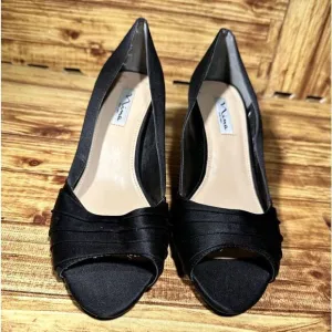 Nina New York Shoes Womens 10 M Kitten Heels Pump Slip On Black Leather Open Toe