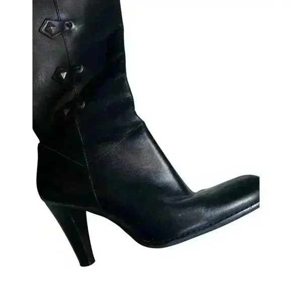 NINA Womens Black Leather Knee High Heels Fashion Boots SZ 9M Very Nice