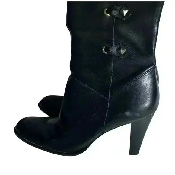 NINA Womens Black Leather Knee High Heels Fashion Boots SZ 9M Very Nice