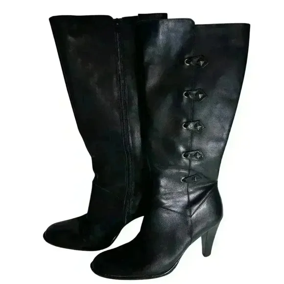 NINA Womens Black Leather Knee High Heels Fashion Boots SZ 9M Very Nice