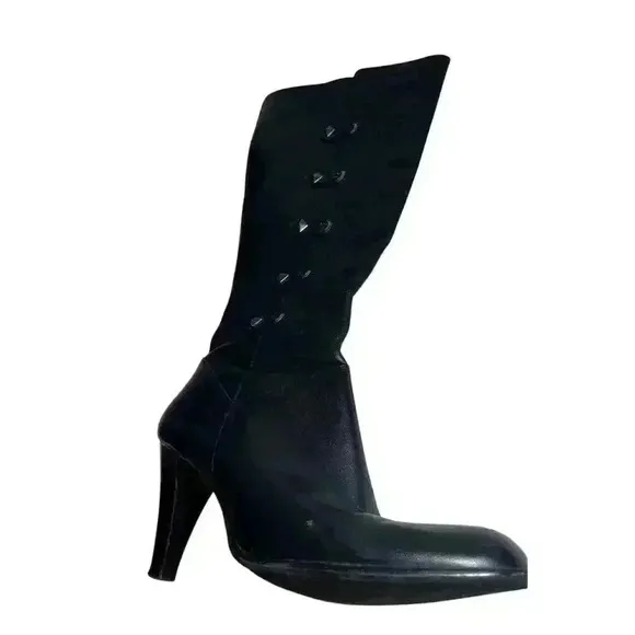 NINA Womens Black Leather Knee High Heels Fashion Boots SZ 9M Very Nice
