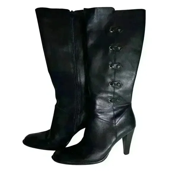 NINA Womens Black Leather Knee High Heels Fashion Boots SZ 9M Very Nice