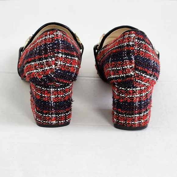 Nine West Red Plaid Slip-on Block Heel Loafers Shoes Size 8