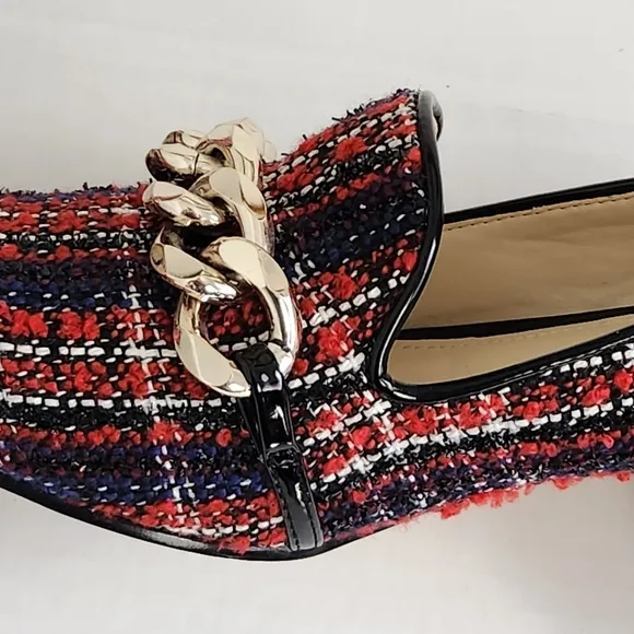 Nine West Red Plaid Slip-on Block Heel Loafers Shoes Size 8