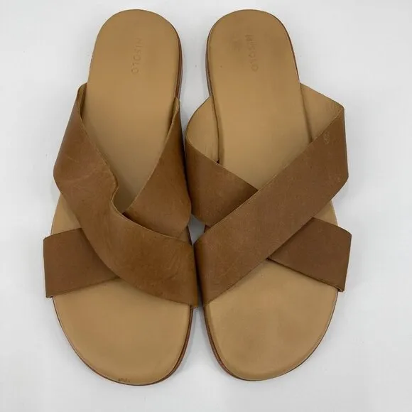 Nisolo Dante Criss Cross Leather Slide Slip On Sandals Brown Casual