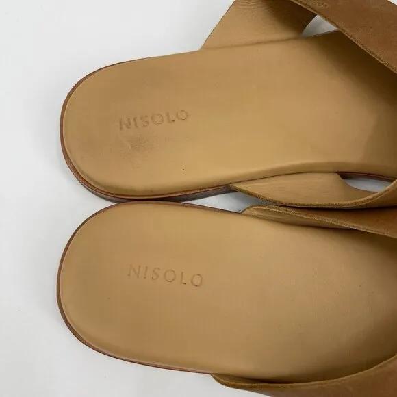 Nisolo Dante Criss Cross Leather Slide Slip On Sandals Brown Casual