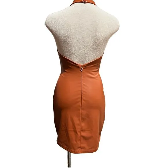 NOOKIE Rebel Mini Dress Brown Faux Leather Size S NWOT