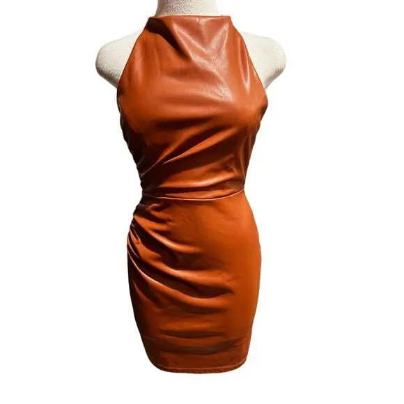 NOOKIE Rebel Mini Dress Brown Faux Leather Size S NWOT