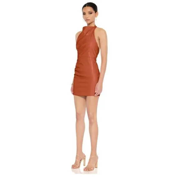 NOOKIE Rebel Mini Dress Brown Faux Leather Size S NWOT