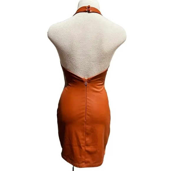 NOOKIE Rebel Mini Dress Brown Faux Leather Size S NWOT