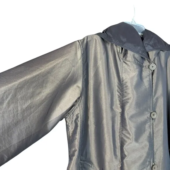 Nordstrom Iridescent Olive Green &amp; Black Reversible Hooded Maxi Rain Coat Small