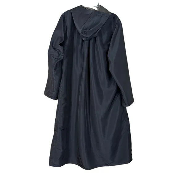 Nordstrom Iridescent Olive Green &amp; Black Reversible Hooded Maxi Rain Coat Small