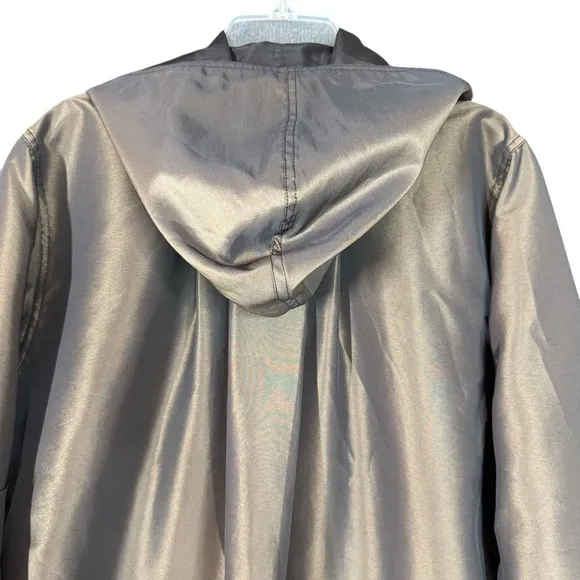 Nordstrom Iridescent Olive Green &amp; Black Reversible Hooded Maxi Rain Coat Small
