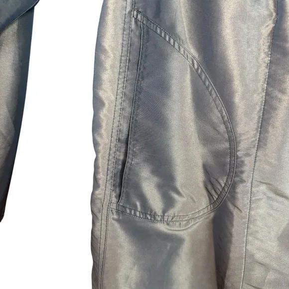Nordstrom Iridescent Olive Green &amp; Black Reversible Hooded Maxi Rain Coat Small