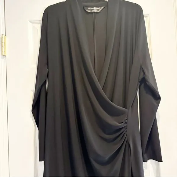 Norma Kamali Long Sleeve Side Draped Dress Solid Black Plus Size 3X Stretch