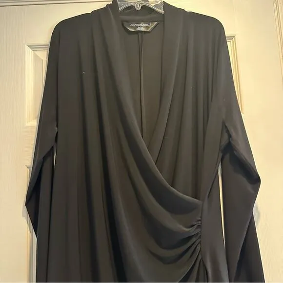 Norma Kamali Long Sleeve Side Draped Dress Solid Black Plus Size 3X Stretch