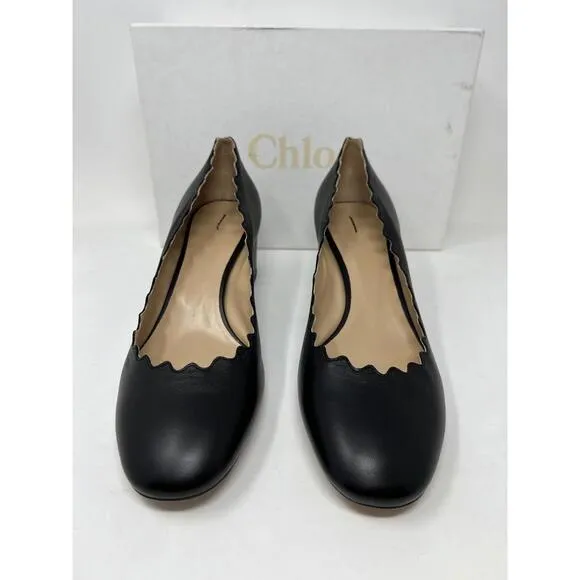 NWB CHLOE Women's Slip On Black Scalloped Leather Pumps US 11B EUR 41 ITALY $575