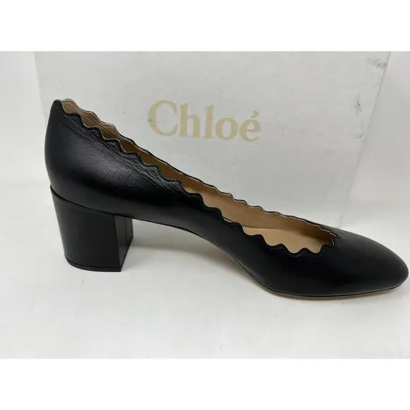 NWB CHLOE Women's Slip On Black Scalloped Leather Pumps US 11B EUR 41 ITALY $575