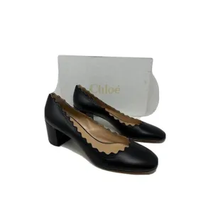 NWB CHLOE Women's Slip On Black Scalloped Leather Pumps US 11B EUR 41 ITALY $575