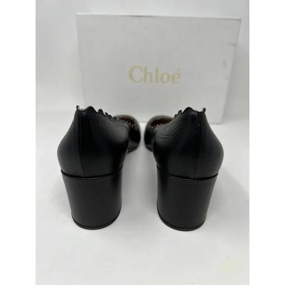 NWB CHLOE Women's Slip On Black Scalloped Leather Pumps US 11B EUR 41 ITALY $575