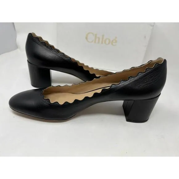 NWB CHLOE Women's Slip On Black Scalloped Leather Pumps US 11B EUR 41 ITALY $575