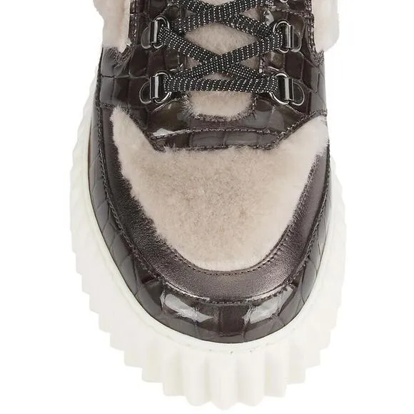 NWB Voile Blanche Eva Crocodile-Embossed Leather &amp; Shearling Hiking Boots 11/41