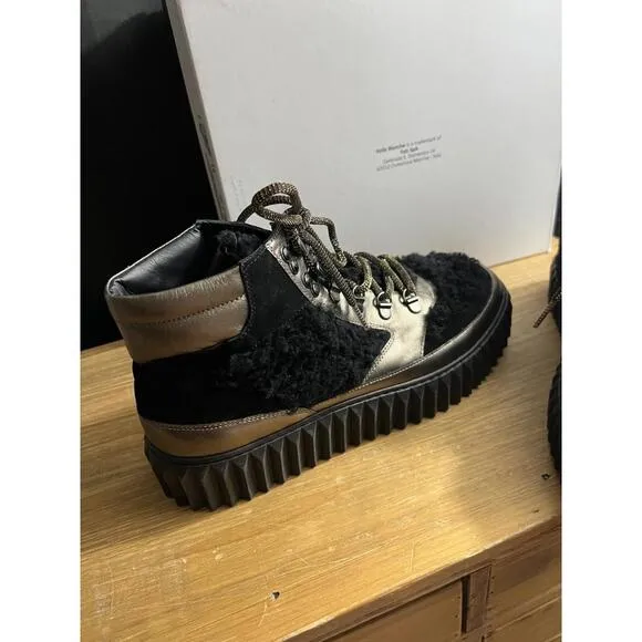 NWB Voile Blanche Eva METALLIC Leather &amp; BLACK Shearling Hiking Boots 11/41