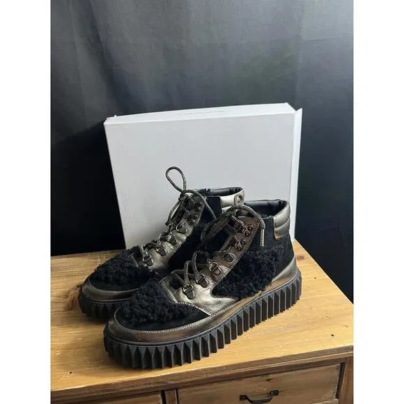 NWB Voile Blanche Eva METALLIC Leather &amp; BLACK Shearling Hiking Boots 11/41