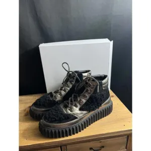 NWB Voile Blanche Eva METALLIC Leather &amp; BLACK Shearling Hiking Boots 11/41